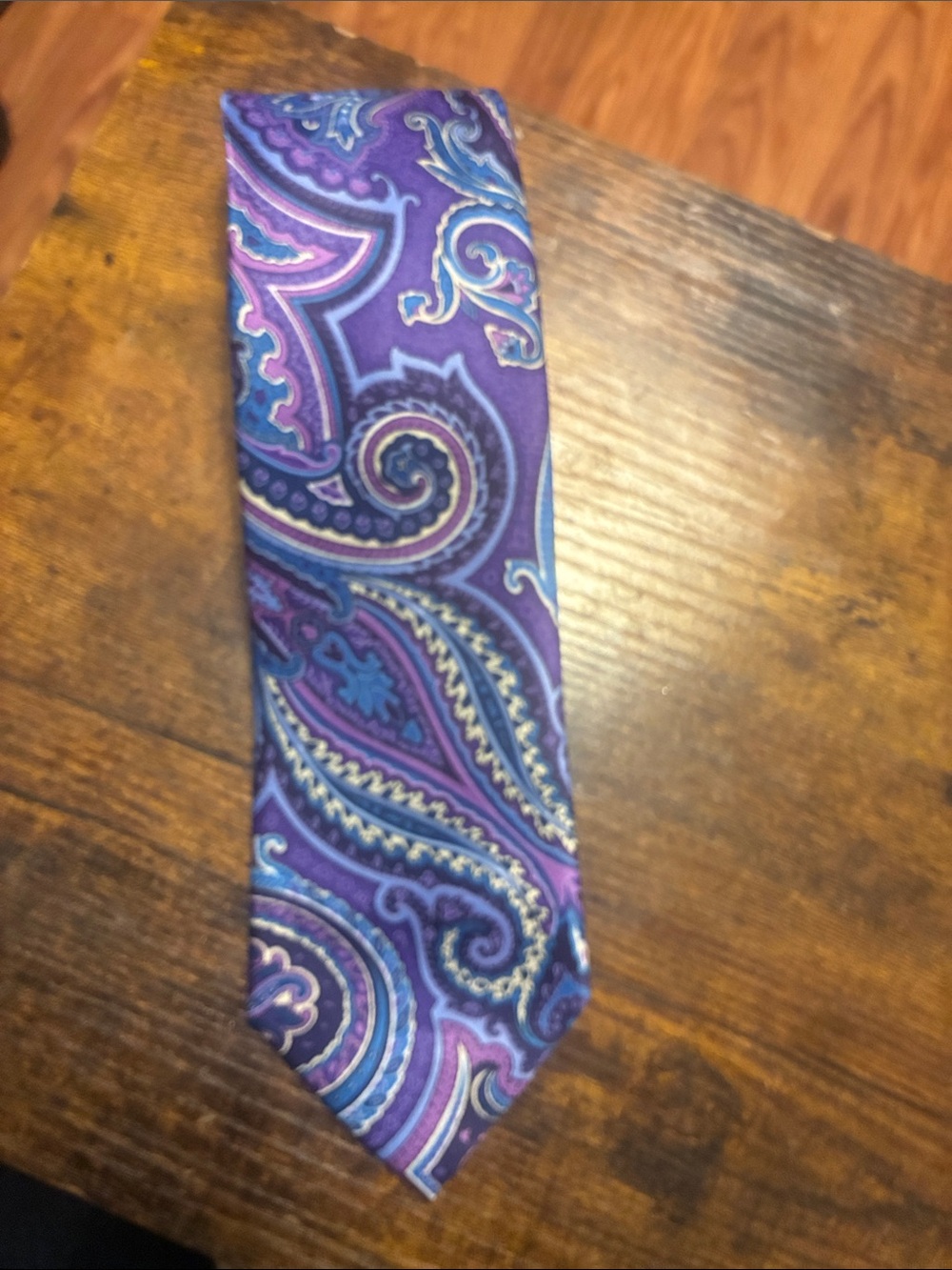 Geoffrey Beene Purple Paisley Silk Tie with Blue and Gold Accents